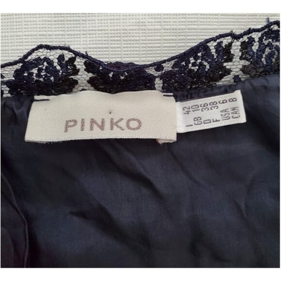 PINKO Navy Velvet Silk Mini Dress V-Neck Long Sleeve Sz 6 Classic Glamour Event - Picture 6 of 12